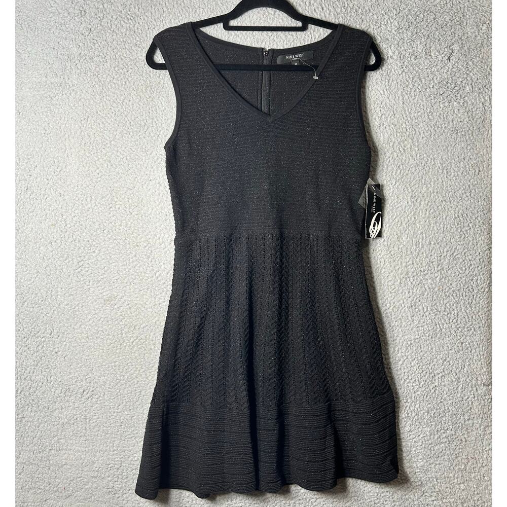 Nine West‎ Dress Womens M Black Sleeveless V Neck A Line Career Casual NEW